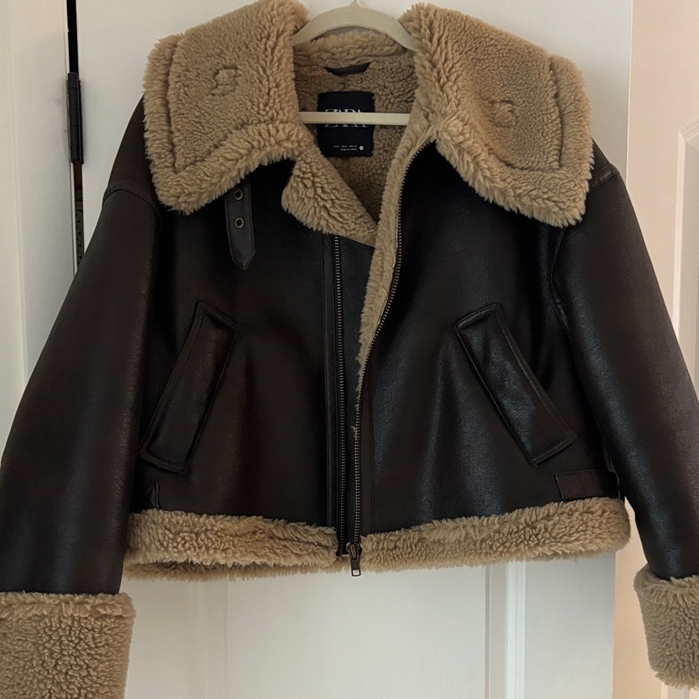 Zara Chocolate Brown and Tan Teddy Jacket